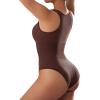 imageSUUKSESS Women Notch Neck Ribbed Seamless Bodysuit Padded Sexy Tank Tops1 Brown