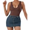 imageSUUKSESS Women Notch Neck Ribbed Seamless Bodysuit Padded Sexy Tank Tops1 Brown