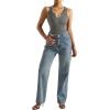 imageSUUKSESS Women Notch Neck Ribbed Seamless Bodysuit Padded Sexy Tank Tops1 Grey
