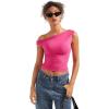 imageSUUKSESS Women Off Shoulder Tops Sleeveless Shirts Y2K Going Out Crop Tank TopHot Pink