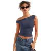 imageSUUKSESS Women Off Shoulder Tops Sleeveless Shirts Y2K Going Out Crop Tank TopNavy Blue