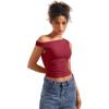 imageSUUKSESS Women Off Shoulder Tops Sleeveless Shirts Y2K Going Out Crop Tank TopWine Red