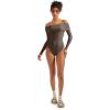 imageSUUKSESS Women Off the Shoulder Bodysuit Double Lined Going Out Short Sleeve Strapless Thong Body suit01 Brown