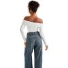 imageSUUKSESS Women Off the Shoulder Bodysuit Double Lined Going Out Short Sleeve Strapless Thong Body suit01 Cream White