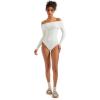 imageSUUKSESS Women Off the Shoulder Bodysuit Double Lined Going Out Short Sleeve Strapless Thong Body suit01 Cream White