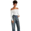 imageSUUKSESS Women Off the Shoulder Bodysuit Double Lined Going Out Short Sleeve Strapless Thong Body suit01 Cream White