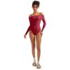 imageSUUKSESS Women Off the Shoulder Bodysuit Double Lined Going Out Short Sleeve Strapless Thong Body suit01 Red Pink