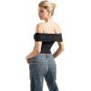 imageSUUKSESS Women Off the Shoulder Bodysuit Double Lined Going Out Short Sleeve Strapless Thong Body suit02 Black