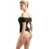 imageSUUKSESS Women Off the Shoulder Bodysuit Double Lined Going Out Short Sleeve Strapless Thong Body suit02 Black