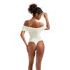imageSUUKSESS Women Off the Shoulder Bodysuit Double Lined Going Out Short Sleeve Strapless Thong Body suit02 White
