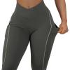 imageSUUKSESS Women Reflective High Waisted Running Leggings with Pockets Yoga Pants35 Army Green