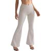 imageSUUKSESS Women Ribbed Crossover Flare Leggings V Back Yoga Pants with Pockets1 Beige