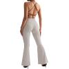 imageSUUKSESS Women Ribbed Crossover Flare Leggings V Back Yoga Pants with Pockets1 Beige