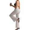 imageSUUKSESS Women Ribbed Crossover Flare Leggings V Back Yoga Pants with Pockets1 Beige