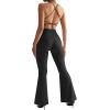 imageSUUKSESS Women Ribbed Crossover Flare Leggings V Back Yoga Pants with Pockets1 Black