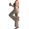 imageSUUKSESS Women Ribbed Crossover Flare Leggings V Back Yoga Pants with Pockets1 Coffee