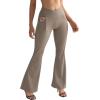 imageSUUKSESS Women Ribbed Crossover Flare Leggings V Back Yoga Pants with Pockets1 Coffee