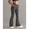 imageSUUKSESS Women Ribbed Crossover Flare Leggings V Back Yoga Pants with Pockets1 Grey