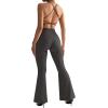 imageSUUKSESS Women Ribbed Crossover Flare Leggings V Back Yoga Pants with Pockets1 Grey