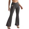 imageSUUKSESS Women Ribbed Crossover Flare Leggings V Back Yoga Pants with Pockets1 Grey