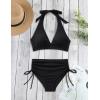 imageSUUKSESS Women Ribbed High Waist Bikini Sexy Drawstring Tummy Control SwimsuitsBlack