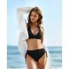 imageSUUKSESS Women Ribbed High Waist Bikini Sexy Drawstring Tummy Control SwimsuitsBlack