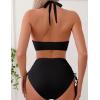 imageSUUKSESS Women Ribbed High Waist Bikini Sexy Drawstring Tummy Control SwimsuitsBlack