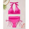 imageSUUKSESS Women Ribbed High Waist Bikini Sexy Drawstring Tummy Control SwimsuitsHot Pink