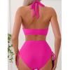 imageSUUKSESS Women Ribbed High Waist Bikini Sexy Drawstring Tummy Control SwimsuitsHot Pink