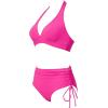 imageSUUKSESS Women Ribbed High Waist Bikini Sexy Drawstring Tummy Control SwimsuitsHot Pink