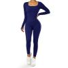 imageSUUKSESS Women Ribbed One Piece Jumpsuits Yoga Short Sleeve Workout Jumpsuits1 Navy Blue