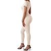 imageSUUKSESS Women Ribbed One Piece Jumpsuits Yoga Short Sleeve Workout JumpsuitsShort Beige