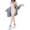 imageSUUKSESS Women Ribbed One Piece Jumpsuits Yoga Short Sleeve Workout JumpsuitsShort Beige