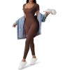imageSUUKSESS Women Ribbed One Piece Jumpsuits Yoga Short Sleeve Workout JumpsuitsShort Brown
