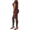 imageSUUKSESS Women Ribbed One Piece Jumpsuits Yoga Short Sleeve Workout JumpsuitsShort Brown