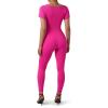 imageSUUKSESS Women Ribbed One Piece Jumpsuits Yoga Short Sleeve Workout JumpsuitsShort Hot Pink
