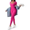 imageSUUKSESS Women Ribbed One Piece Jumpsuits Yoga Short Sleeve Workout JumpsuitsShort Hot Pink