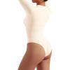 imageSUUKSESS Women Ribbed Seamless Bodysuit Sexy Zip up Front Long Sleeve Bodysuits Top02 Beige