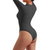 imageSUUKSESS Women Ribbed Seamless Bodysuit Sexy Zip up Front Long Sleeve Bodysuits Top02 Black
