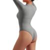 imageSUUKSESS Women Ribbed Seamless Bodysuit Sexy Zip up Front Long Sleeve Bodysuits Top02 Grey