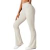 imageSUUKSESS Women Ribbed Seamless Flare Leggings Bootcut High Waist Yoga Pants1 Beige