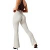 imageSUUKSESS Women Ribbed Seamless Flare Leggings Bootcut High Waist Yoga Pants1 Beige