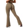 imageSUUKSESS Women Ribbed Seamless Flare Leggings Bootcut High Waist Yoga Pants1 Dark Coffee