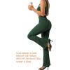 imageSUUKSESS Women Ribbed Seamless Flare Leggings Bootcut High Waist Yoga Pants1 Green