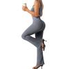 imageSUUKSESS Women Ribbed Seamless Flare Leggings Bootcut High Waist Yoga Pants1 Grey