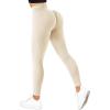 imageSUUKSESS Women Ribbed Seamless Leggings High Waisted Workout Gym Yoga Pants18 Beige