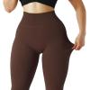 imageSUUKSESS Women Ribbed Seamless Leggings High Waisted Workout Gym Yoga Pants18 Dark Brown