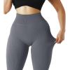 imageSUUKSESS Women Ribbed Seamless Leggings High Waisted Workout Gym Yoga Pants18 Grey