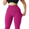 imageSUUKSESS Women Ribbed Seamless Leggings High Waisted Workout Gym Yoga Pants18 Hot Pink