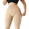 imageSUUKSESS Women Ribbed Seamless Leggings High Waisted Workout Gym Yoga Pants18 Khaki